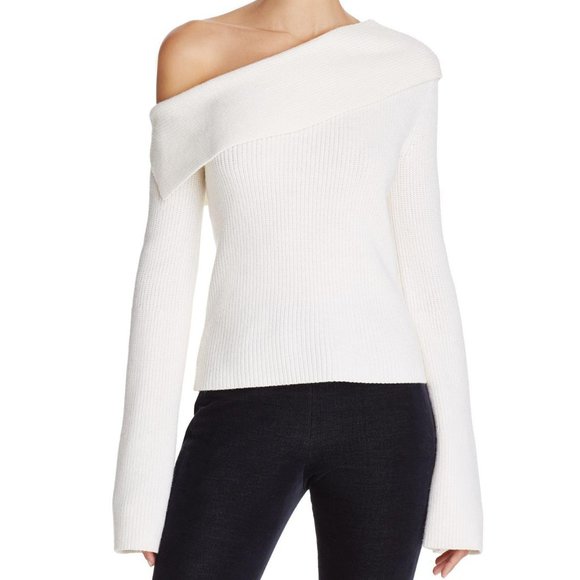 Theory Prosecco One-shoulder Ribbed Fold over Sweater - Picture 2 of 16